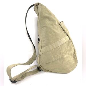 AmeriBag Tan Nylon Medium Sling Bag Backpack Flap Key Chain Travel Purse